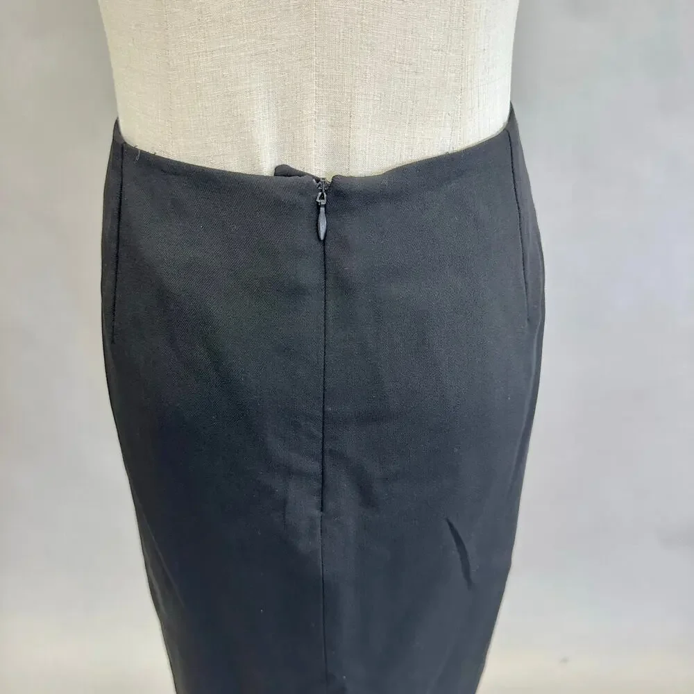 Vintage 90s Armani Collezioni Black Wool Pencil Skirt Embroidered lace Size 8‎